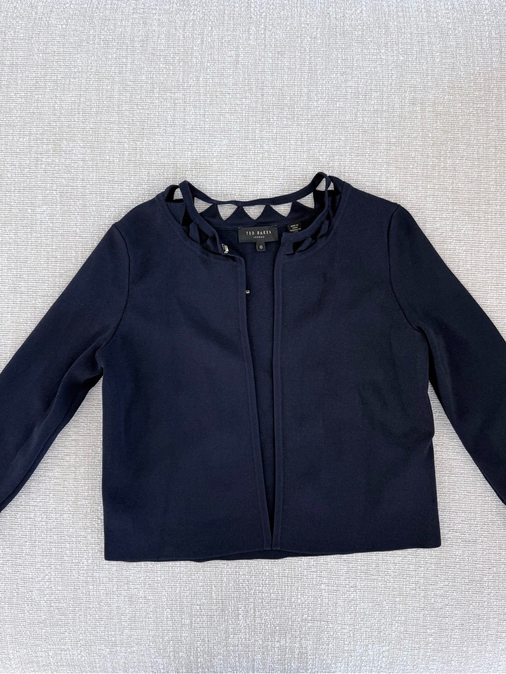 Ted Baker Navy Open-Front Cropped Cardigan with Cutout Neckline